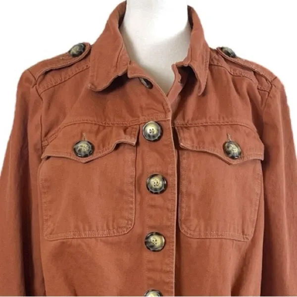 Free People Denim Jean Jacket Button Front Terracotta Orange Women’s Size Medium - Image 6