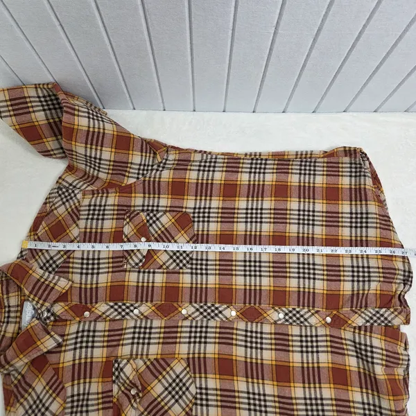 Wrangler Vintage Wrancher Flannel Plaid Pearl Snap Western Shirt‎ Mens Size L - Image 5