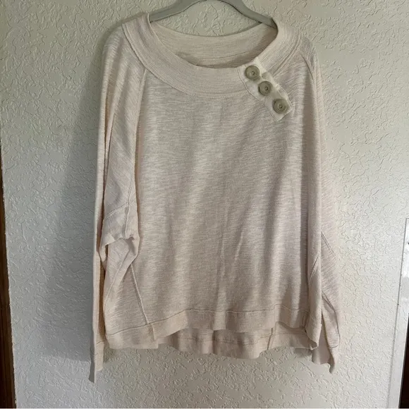 We The Free Free People Long Sleeve Top Womens L Cream Button Detail‎ Slouchy - Image 15