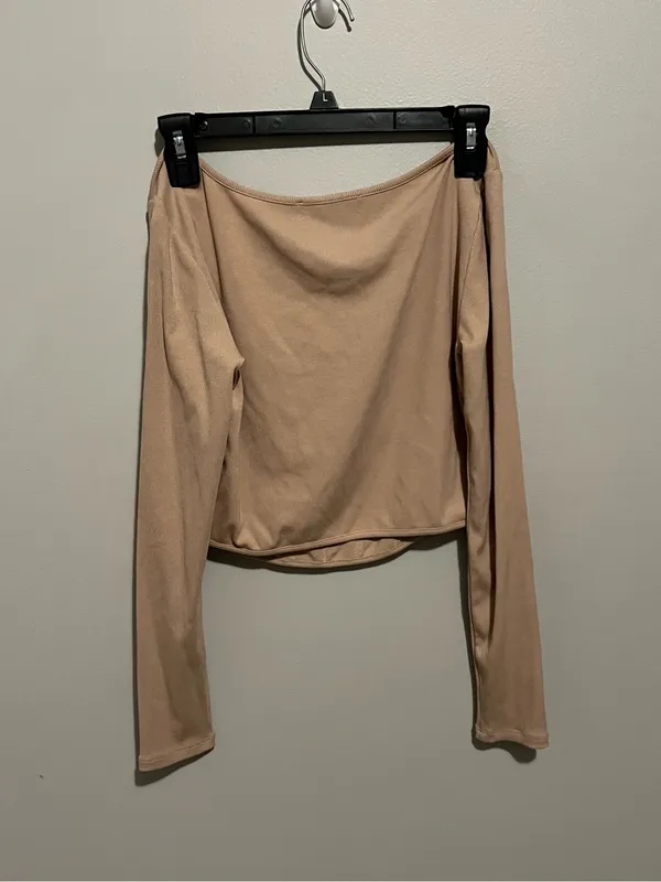Elodie Taupe Long-Sleeve Corset-Style Top - Image 2
