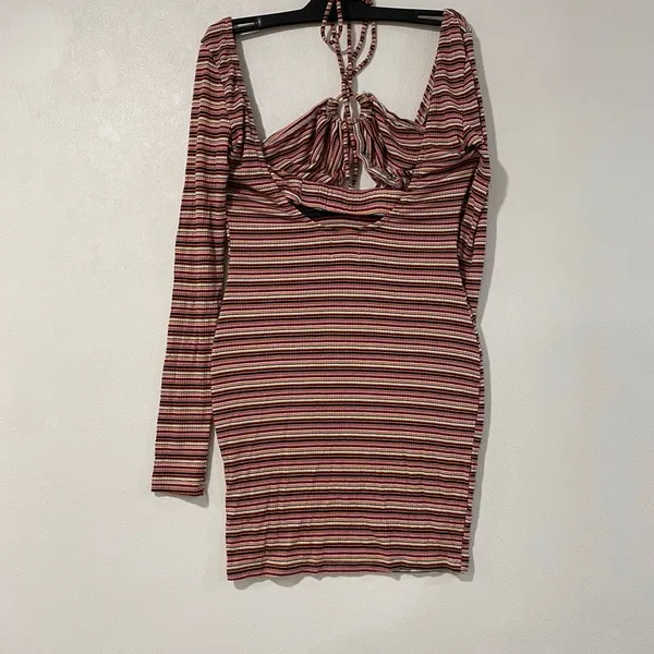 Princess Polly Size 8 Striped Cutout Mini Dress Halter Y2K 70s Boho - Image 4