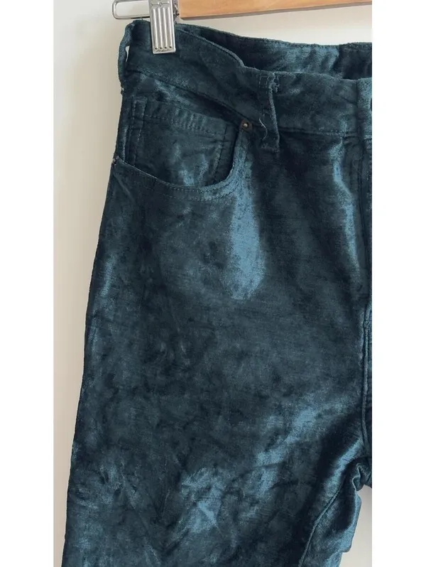 Free People Green Velvet Crop Bootcut Pants Size 28 Emerald Stretch - Image 6
