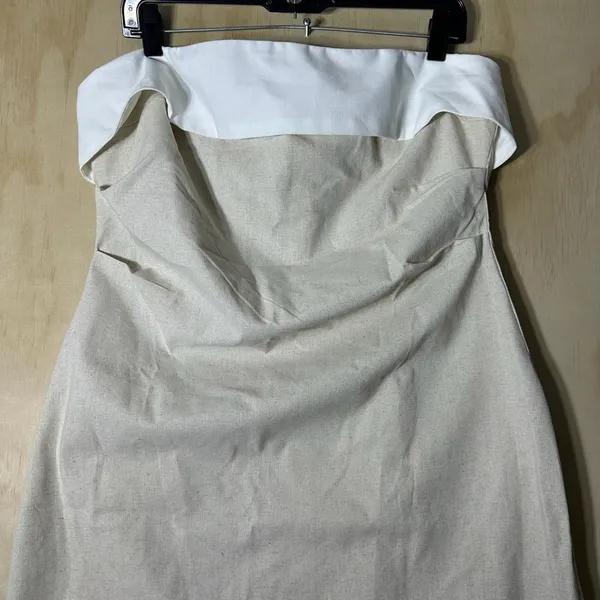 Cider‎ LINEN-BLEND COLLARLESS SOLID SPLIT RUCHED ZIPPER MIDI DRESS - Image 2