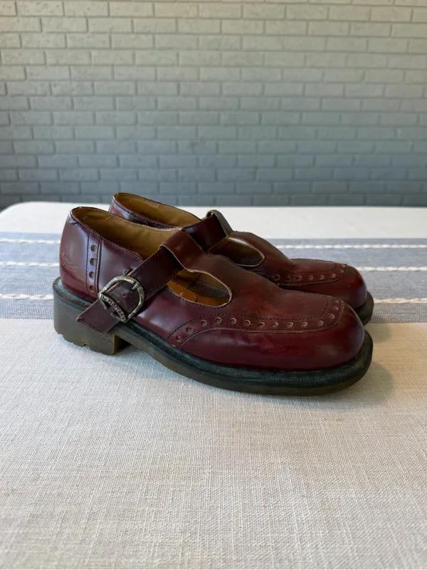 RARE Vintage Dr. Martens 8306 Cherry Red Oxblood T-Strap Made in England Size 9 - Image 2
