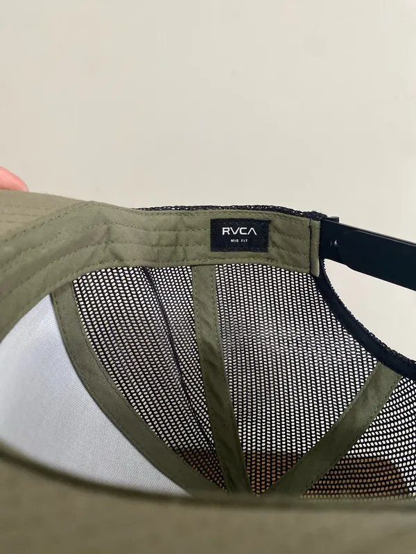 RVCA Olive Green and Black Trucker Hat with Leather Patch - Image 4