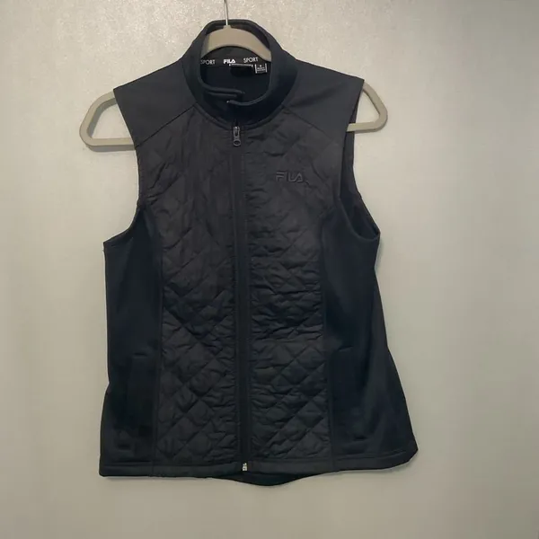 FILA Women Vest Quilted Diamond Full Zip Black Sport Small - Image 2