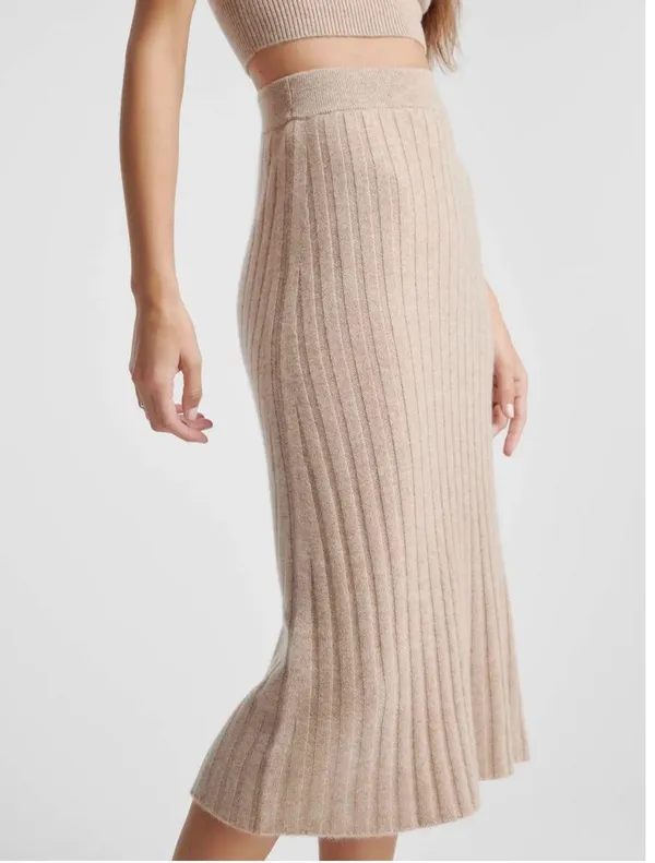 Quince Skirt Midi Cashmere Skirt Tan (oatmeal) XS - Image 4