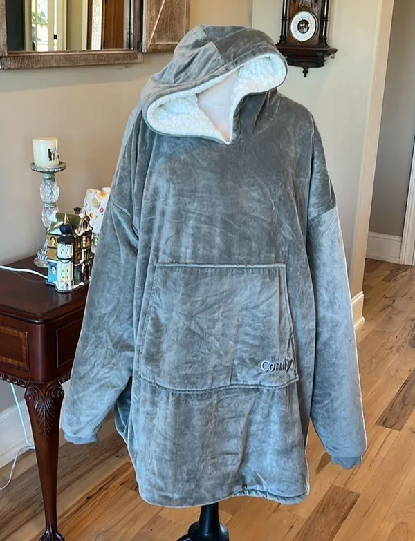 The Comfy Snuggie Pullover Blanket Gray Velvety Sherpa Robe Womens XS S M L XL - Image 11