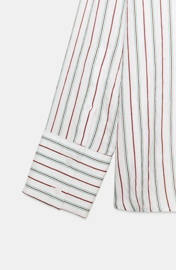 BNWT Zara Mint Chocolate Green & Brown Striped Flowy Button Down Scarf Shirt - Image 7