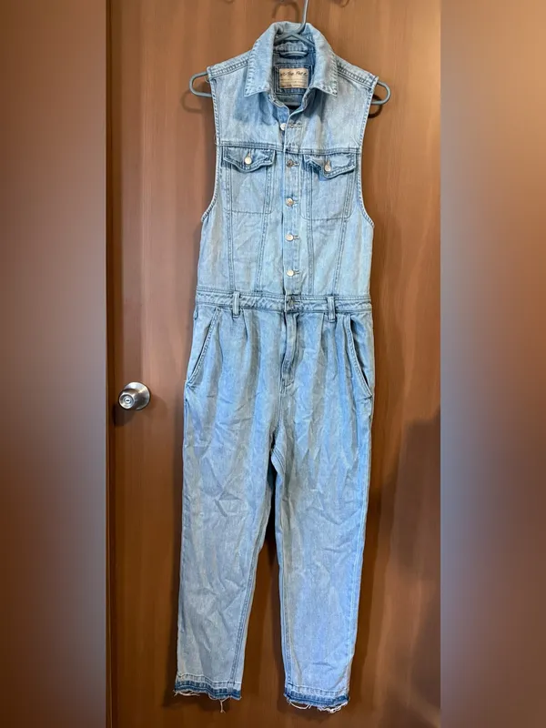 Free People - We The Free Blue Fast Car Sleeveless Denim Utility Jumpsuit Sz: S - Image 5