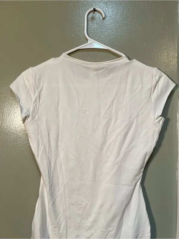 Skims Women's Size Medium Cotton Jersey Raw Edge T-Shirt Bodysuit Marble White - Image 8