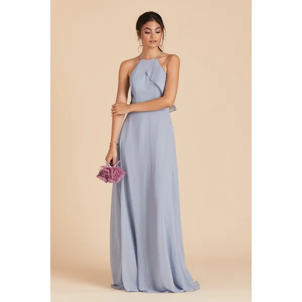 NWT Womens Size Small Birdy Grey Blue Jules Chiffon Ruffle Accent Maxi Dress - Image 6