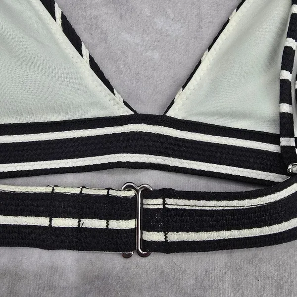 Black White Stripe Triangle Adjustable Hook Bikini Top‎ Swimwear Medium - Image 6
