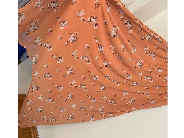 AVA & VIV Plus Size Floral Pleated Midi Dress Peach Pink Orange Hi-Lo 1X NO BELT - Image 9