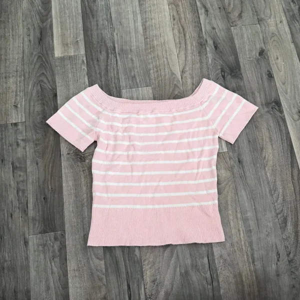 Garage Short Sleeve Off Shoulder Sweater coquette pink striped - Image 2