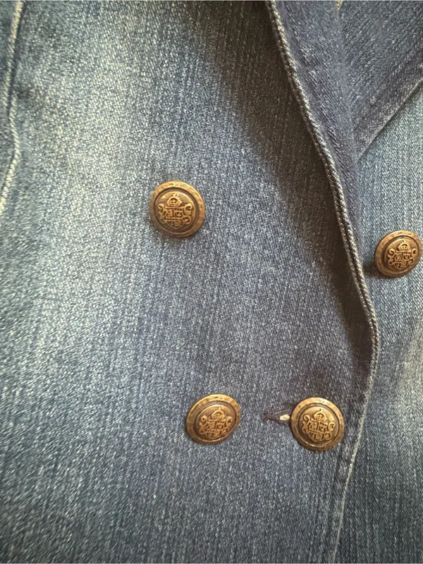 Style & Co XL Denim Blazer Faux Leather Equestrian Double Breasted Y2K Jacket - Image 8