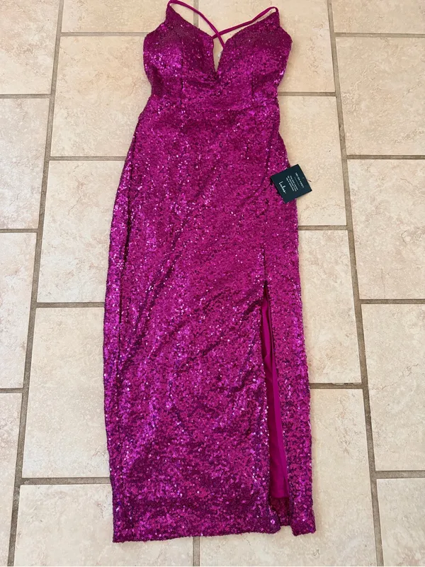 Lulus Magenta Sequin Lace-Up Maxi Dress Size M NWT - Image 3