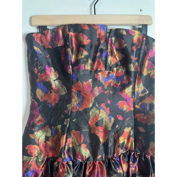 David Meister Vintage Floral Brocade‎ Strapless Mini Dress Black Multi Size 8 - Image 4