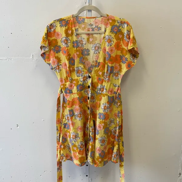Marine Layer Camila Dress V-Neck A-Line Mini Yellow Vintage Floral Print Small‎ - Image 2