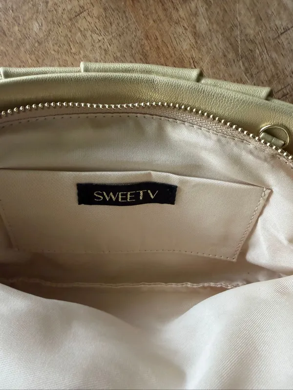 SWEETV Gold Pleated Faux Leather Evening Clutch Chain Shoulder Bag - Image 2