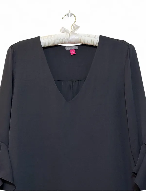 Vinci Camuto Women’s V-Neck 3/4 Sleeve Flutter Sleeve Black Blouse Size Large - Image 6