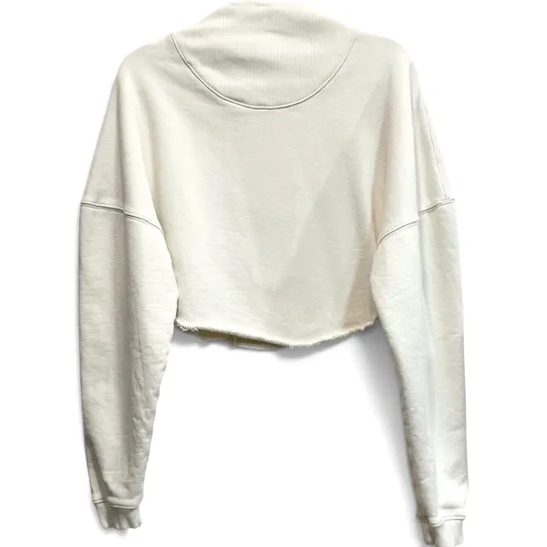 Joah Brown Cream Cropped Sweatshirt M/L Oversized Off Shoulder Zip Mock Neck USA - Image 3