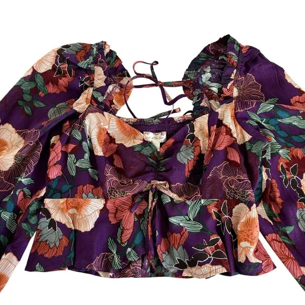 Band of the Free Floriane Purple Floral Print Crop Top Blouse Women’s Medium - Image 3