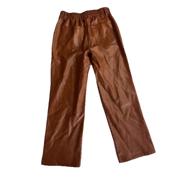 Skies Are Blue Camel Vegan-leather Straight Leg Pants M Embossed - Image 6
