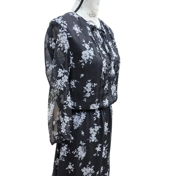 Lauren Ralph Lauren Black White Floral Georgette Tiered Midi Dress Size 2 - Image 3