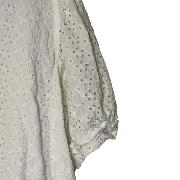 Draper James Womens White Eyelet Puffed Sleeve Peasant V-Neck Blouse XXL - Image 5