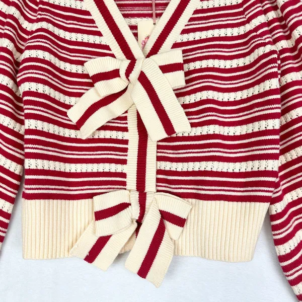 Entro Bow Sweater Top Size Small NWT Stripe Pointelle Knit Whimsical Feminine - Image 7