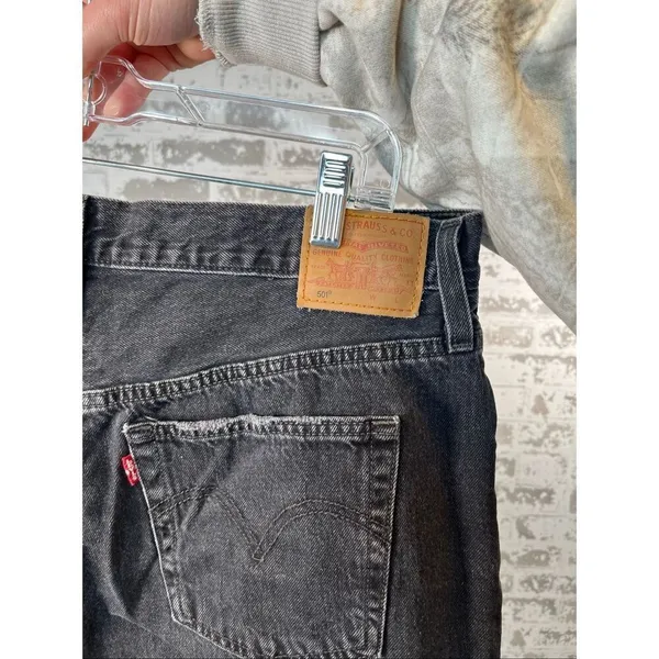 Levi’s | women black button fly denim shorts distressed - Image 2