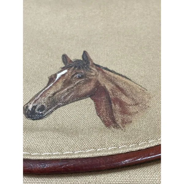 VTG Equestrian Horse Head Canvas Shoulder Bag Brown Leather Trim Country Western - Image 4