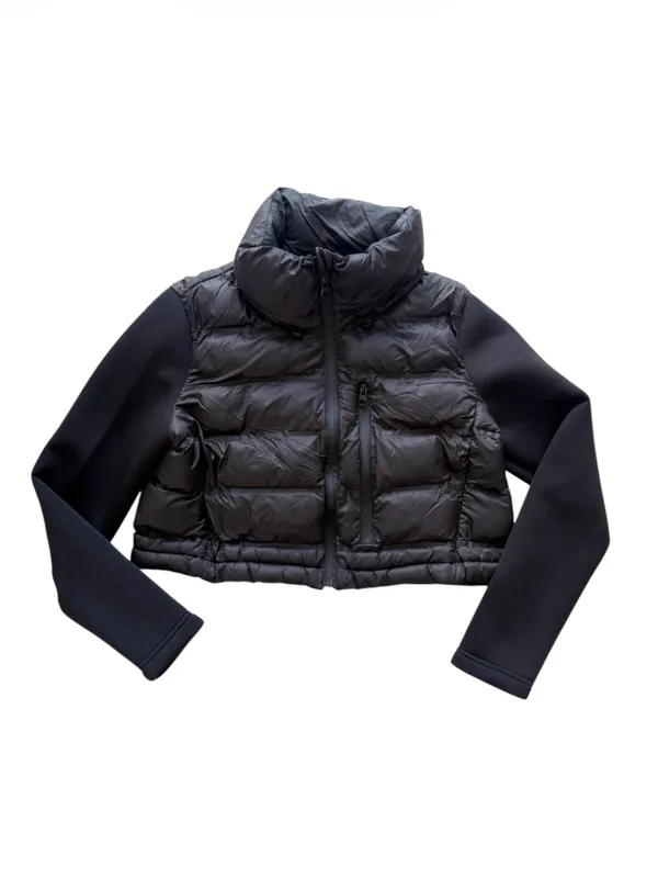 Zara Black Combination Cropped Puffer Coat Size Large - Image 2