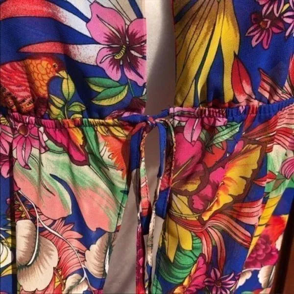 Floral Tropical Festival Halter Swimsuit Cover Up Maxi Dress Francesca’s NEW M/L - Image 3