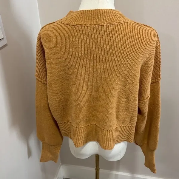 Free People Mustard Yellow‎ Ribbed Mock Neck Cropped Boxy Sweater - Image 4