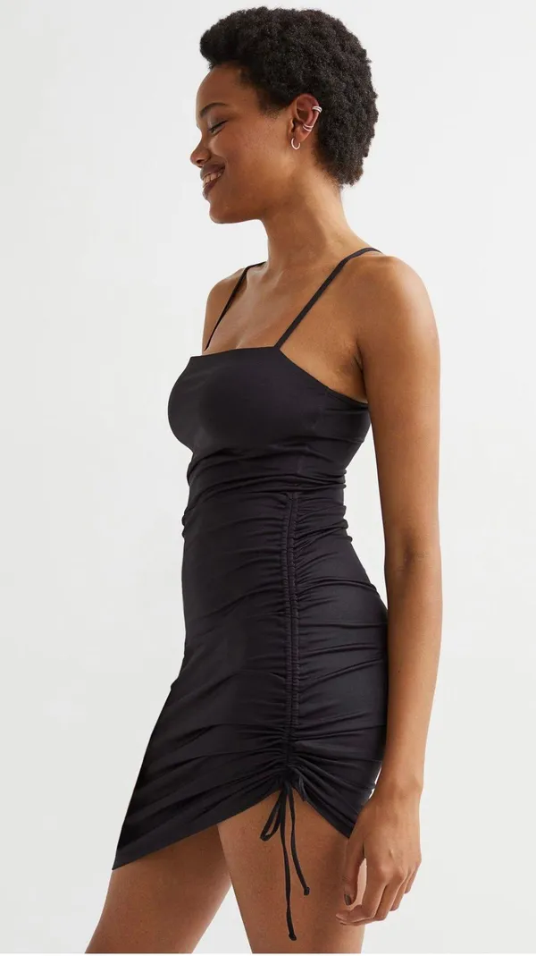 H&M Black Draped Slip Dress - Image 4