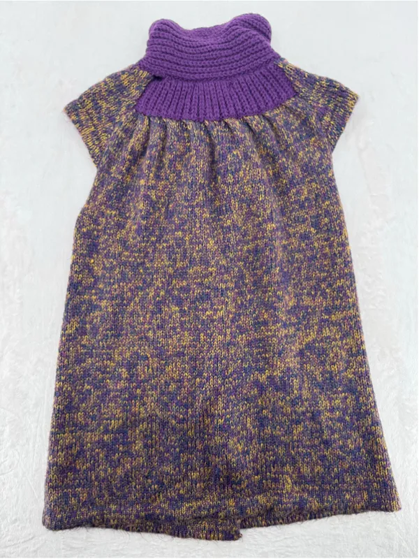 Vintage Sleeveless Wool Blend Sweater Cardigan Purple Funnel Neck Hand Knit Sz L - Image 2