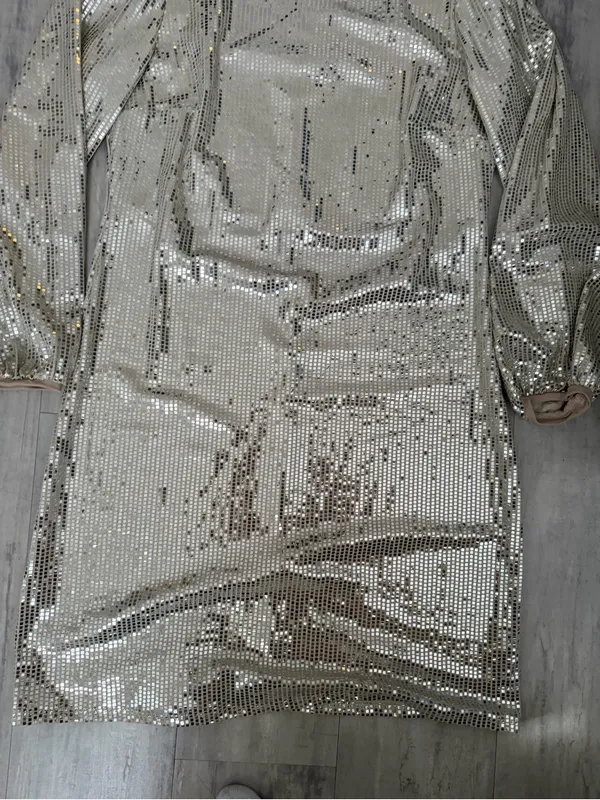 Alexa B Silver Sequin Long-Sleeve Shift Dress - Image 3