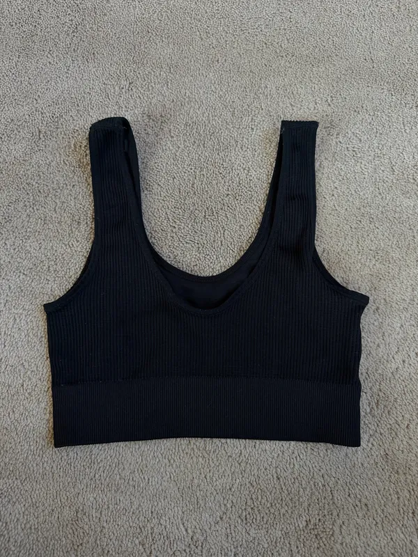Aerie Black Ribbed Longline Sports Bra – XS - Image 3
