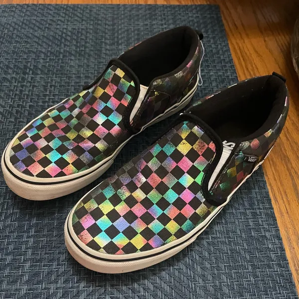 Vans Classic Slip On Iridescent Rainbow Checkerboard - Image 2