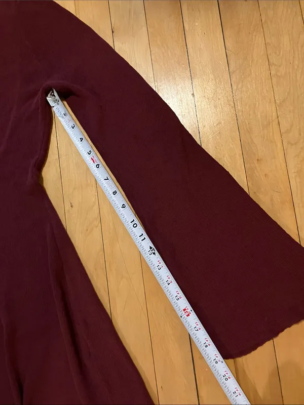 Meshki Zahra Open Back Long Flare Sleeve Burgundy Brown Mini Dress - Image 11