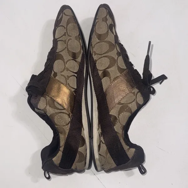 Coach Signature C Logo Canvas Brown Classic Patent Leather Sneakers Women's 9.5 - Image 10
