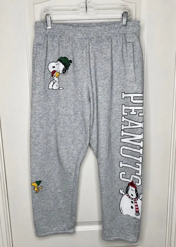 Aeropostale Peanuts Snoopy Christmas Graphic Jogger Sweatpants Heather Gray Size - Image 2