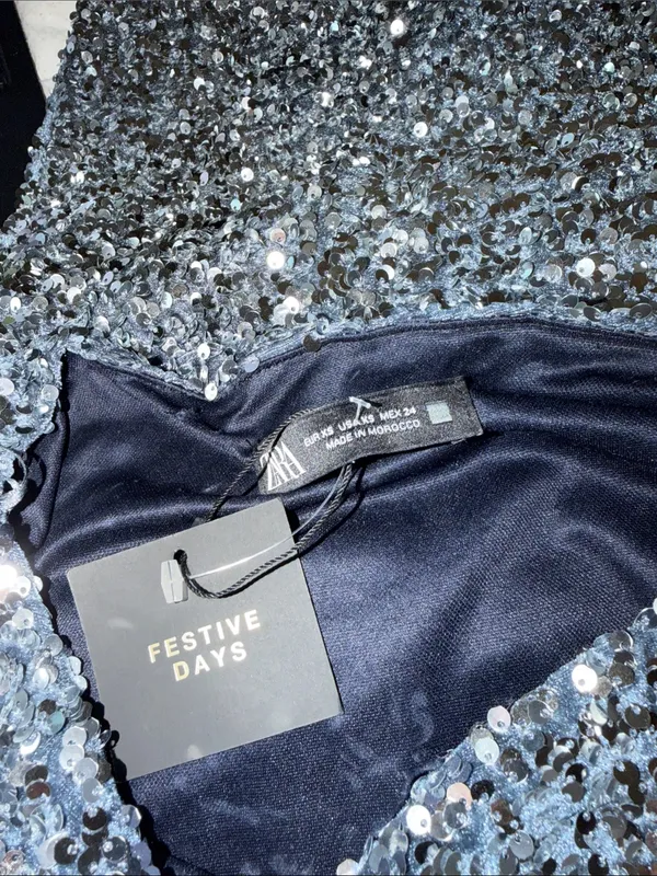 NWT ZARA SEQUINED Asymmetric MINI DRESS Navy Silver Festive Days - Image 12