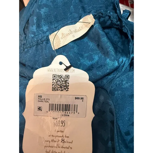 Altar'd State Teal Satin Jacquard‎ Slip Dress Coquette Fairycore NWT Small - Image 5