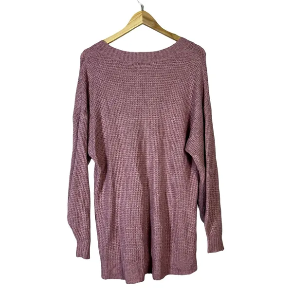 American Eagle Waffle Knit V-Neck Sweater Pink Oversized Balloon Sleeve Size M - Image 5