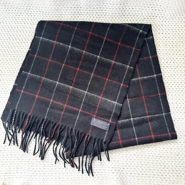 Burberry Vintage Blue Red White Nova Check Plaid Grid Cashmere Long Fringe Scarf - Image 2