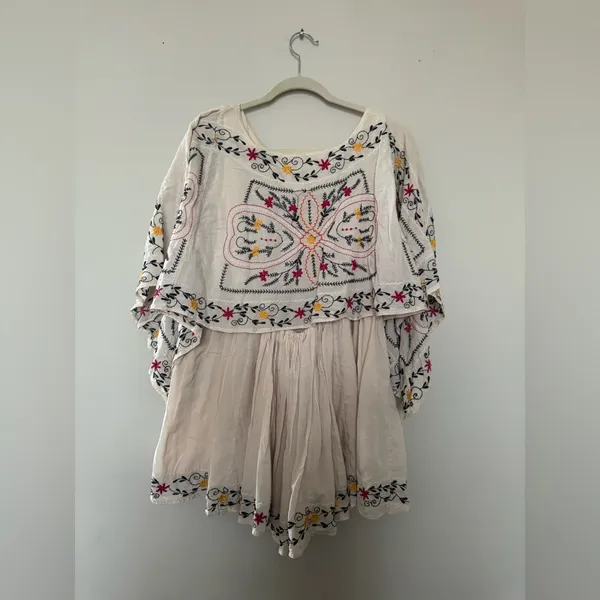 Free People Cream Blouse with Colorful Embroidery - Image 2