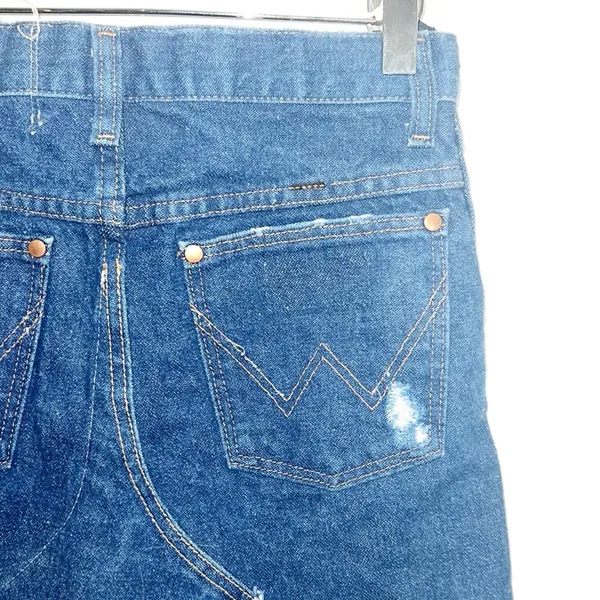 Furst Of A Kind Dark Wash Wrangler Denim Distressed Mini Skirt - Image 8